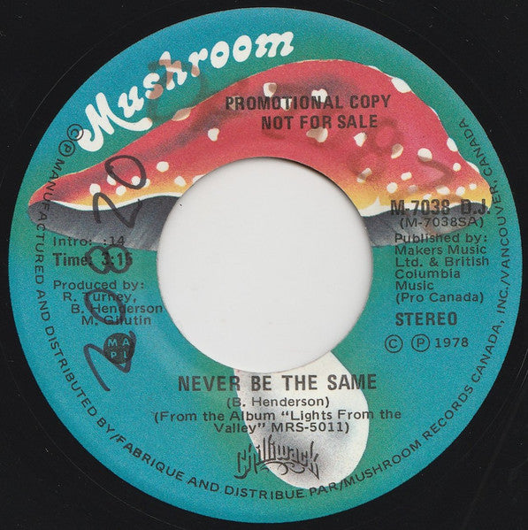 Chilliwack : Never Be The Same (7", Single, Promo)