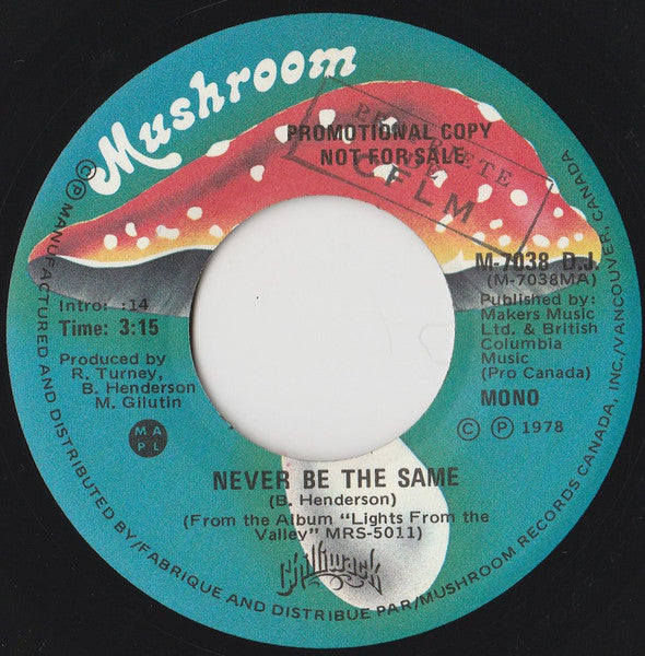 Chilliwack : Never Be The Same (7", Single, Promo)