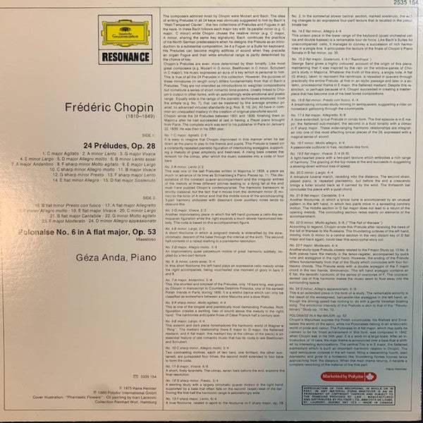 Frédéric Chopin, Géza Anda : Preludes, Op.28 / Polonaise In A Flat Major, Op.53 (LP, RE)
