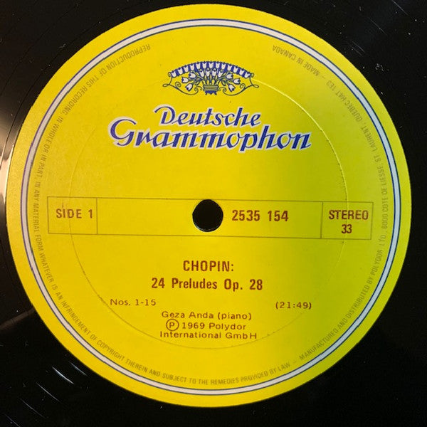 Frédéric Chopin, Géza Anda : Preludes, Op.28 / Polonaise In A Flat Major, Op.53 (LP, RE)