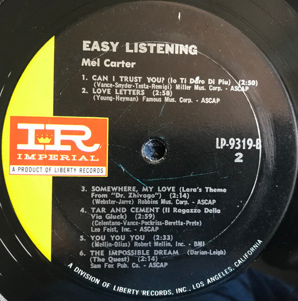 Mel Carter : Easy Listening (LP, Album, Mono)
