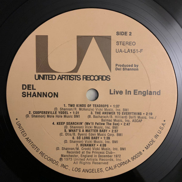 Del Shannon : Live In England (LP, Album)