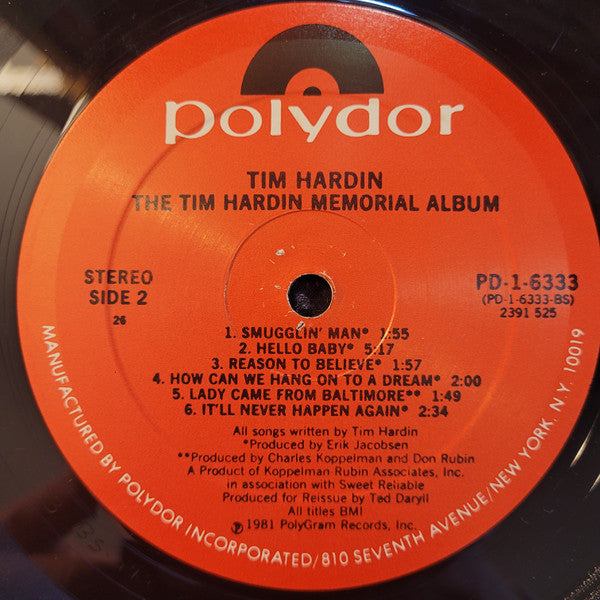 Tim Hardin : The Tim Hardin Memorial Album (LP, Comp, PRC)