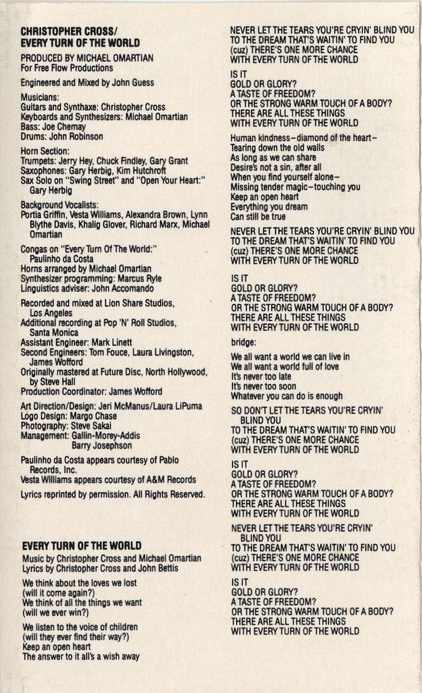 Christopher Cross : Every Turn Of The World (Cass, Album, Dol)