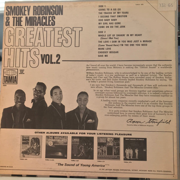 The Miracles : Smokey Robinson And The Miracles Greatest Hits Vol. 2 (LP, Comp, Ter)