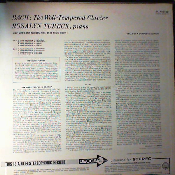 Rosalyn Tureck : The well-Tempered Clavier Nos. 17-24 from Book I (LP)