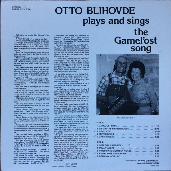 Otto Blihovde : Plays And Sings The Gamel'ost Song (LP, Album)