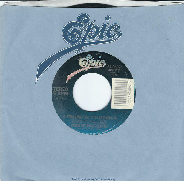 Merle Haggard : A Friend In California (7", Single, Styrene, Car)
