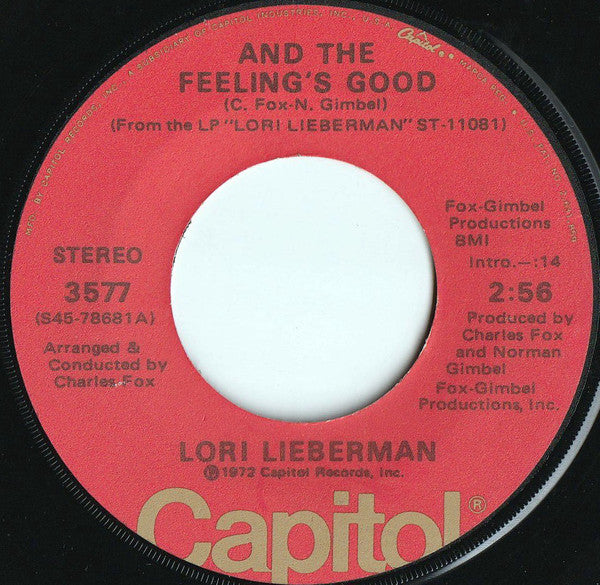 Lori Lieberman : And The Feeling's Good (7", Single)
