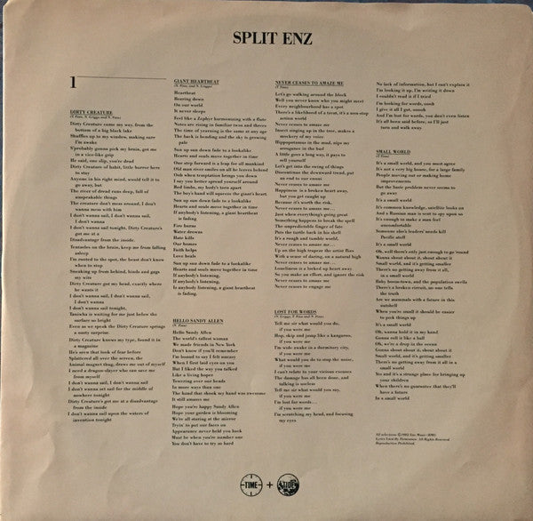 Split Enz : Time And Tide (LP, Album)