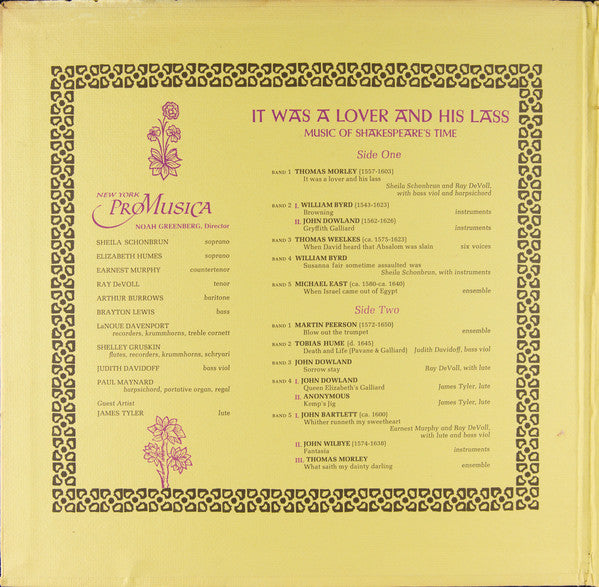 New York Pro Musica, Noah Greenberg : It Was A Lover And His Lass (LP, Mono, Gat)