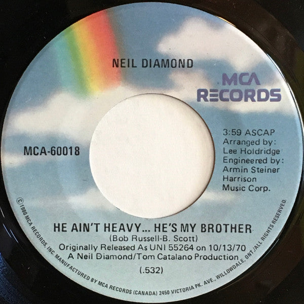 Neil Diamond : Cracklin' Rosie / He Ain't Heavy... He's My Brother (7", Single, RE)