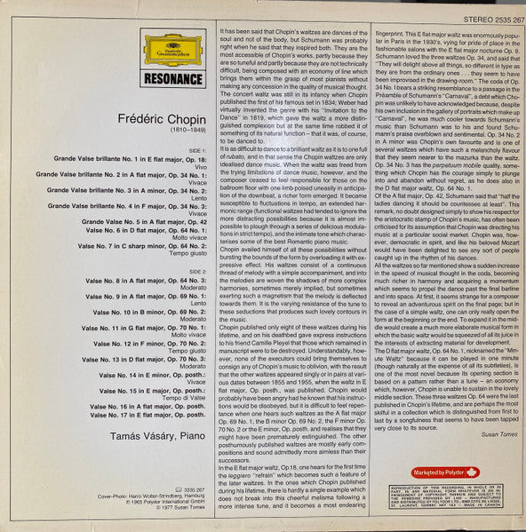 Frédéric Chopin, Tamás Vásáry : 17 Waltzes (LP, Album, RE)