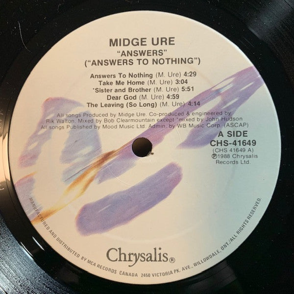 Midge Ure : Answers To Nothing (LP, Album, Whi)