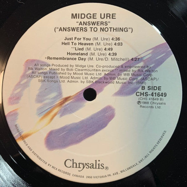 Midge Ure : Answers To Nothing (LP, Album, Whi)