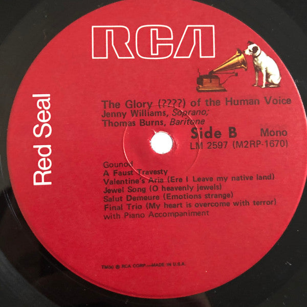 Florence Foster Jenkins / Jenny Williams And Thomas Burns : The Glory (????) Of The Human Voice / A Faust Travesty (LP, Album, RE)