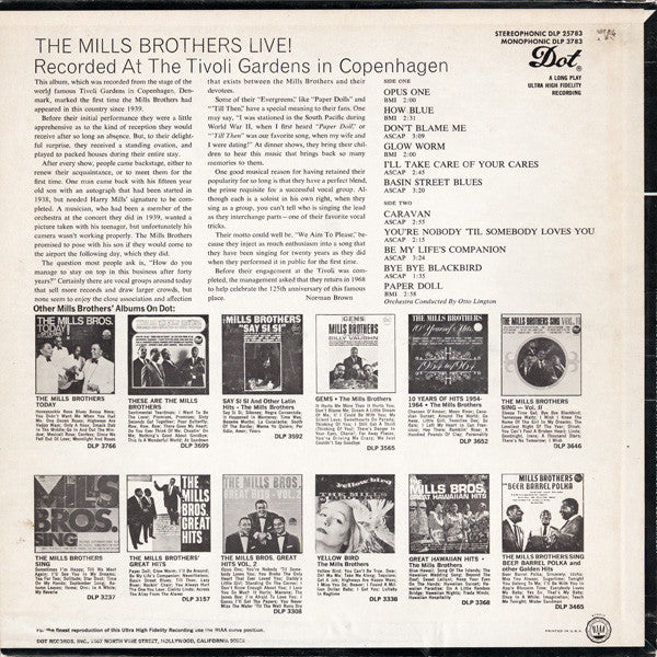 The Mills Brothers : The Mills Brothers Live! Recorded At The Tivoli Gardens Copenhagen (LP, Album, RE)