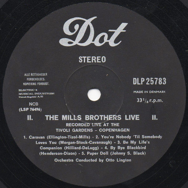 The Mills Brothers : The Mills Brothers Live! Recorded At The Tivoli Gardens Copenhagen (LP, Album, RE)