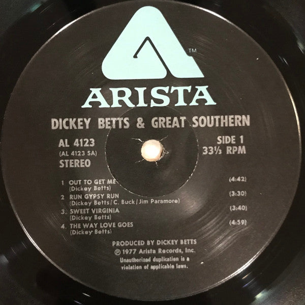 Dickey Betts & Great Southern : Dickey Betts & Great Southern (LP, Album, Wad)