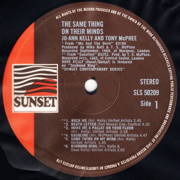 Jo-Ann Kelly, Tony McPhee : Same Thing On Their Minds (LP, Comp)