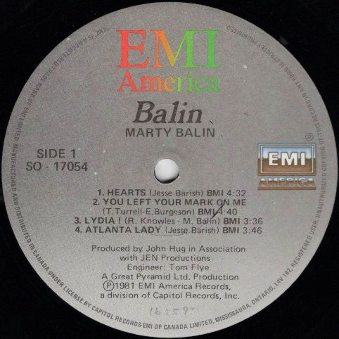 Marty Balin : Balin (LP, Album, TLC)