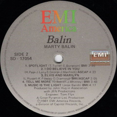 Marty Balin : Balin (LP, Album, TLC)