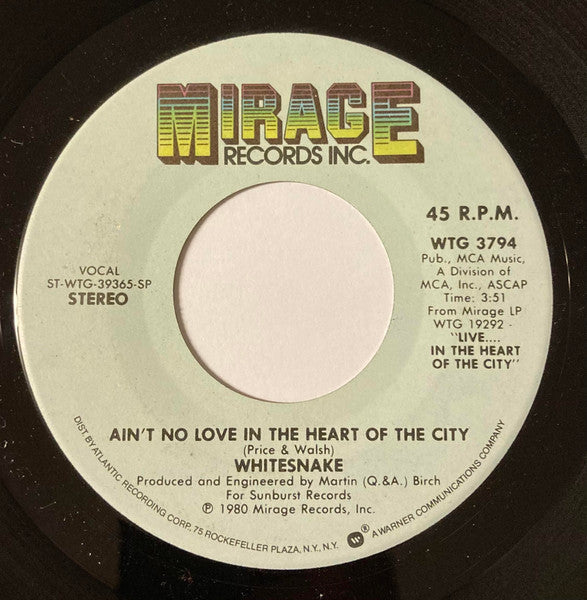 Whitesnake : Ain't No Love In The Heart Of The City (7")