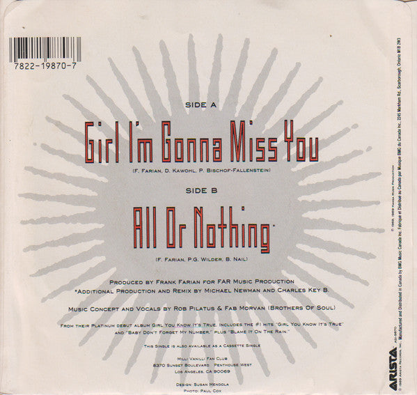 Milli Vanilli : Girl I'm Gonna Miss You (7")