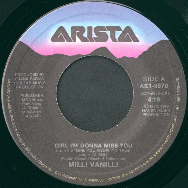 Milli Vanilli : Girl I'm Gonna Miss You (7")