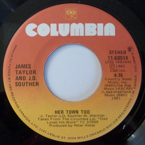 James Taylor (2) And John David Souther : Her Town Too (7", Single)
