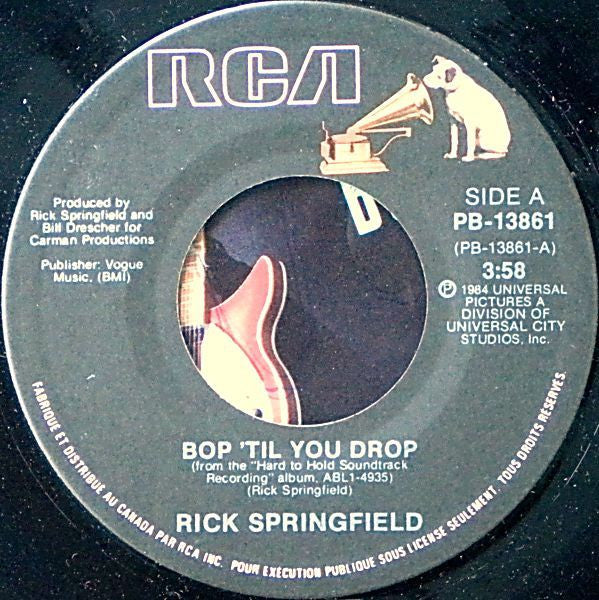 Rick Springfield : Bop 'Til You Drop / Taxi Dancing (7")