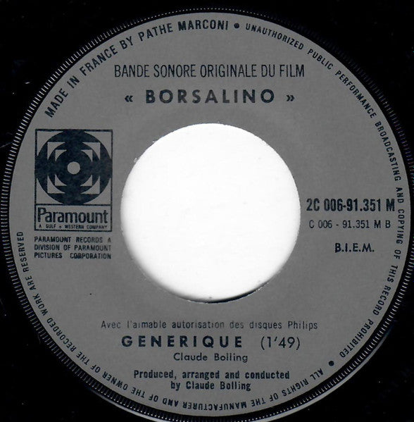 Claude Bolling : Borsalino (Bande Sonore Originale Du Film) (7")