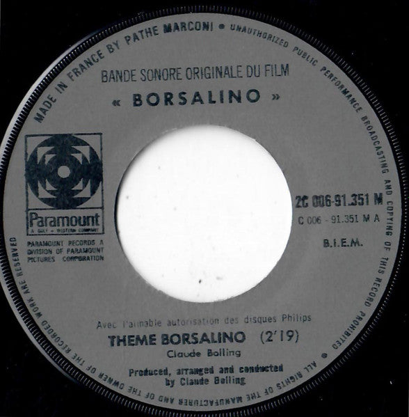 Claude Bolling : Borsalino (Bande Sonore Originale Du Film) (7")