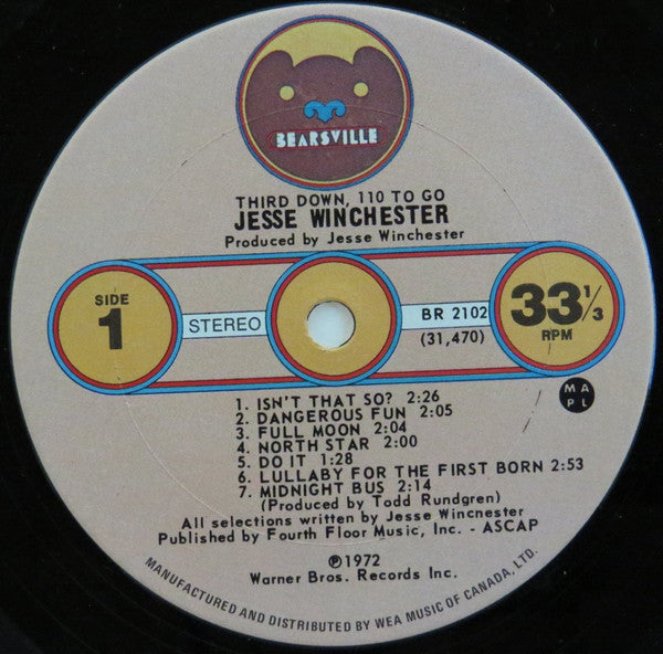 Jesse Winchester : Third Down, 110 To Go (LP, Album, Gat)