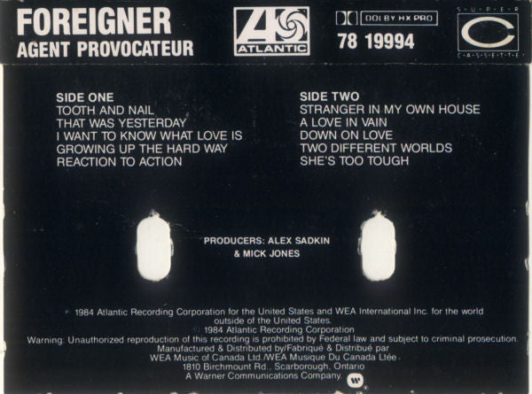 Foreigner : Agent Provocateur (Cass, Album, Dol)