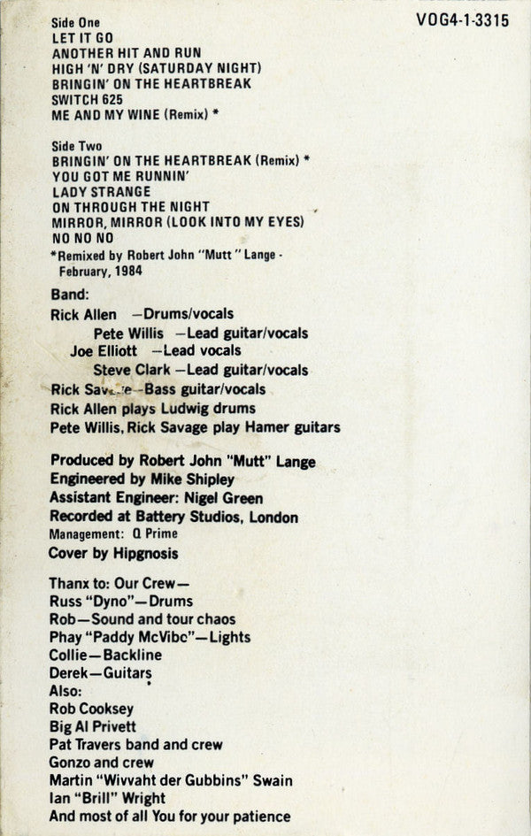 Def Leppard : High 'N' Dry (Cass, Album, RE, Dol)