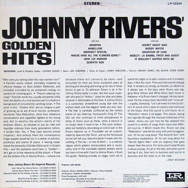 Johnny Rivers : Johnny Rivers' Golden Hits (LP, Comp, RE)