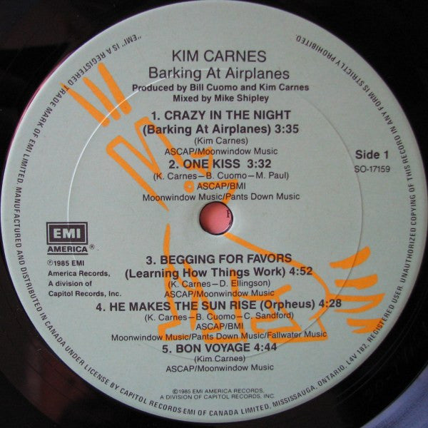 Kim Carnes : Barking At Airplanes (LP, Album)