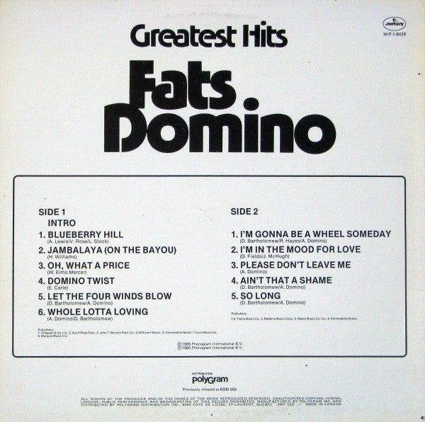 Fats Domino : Greatest Hits (LP, Album, RE)
