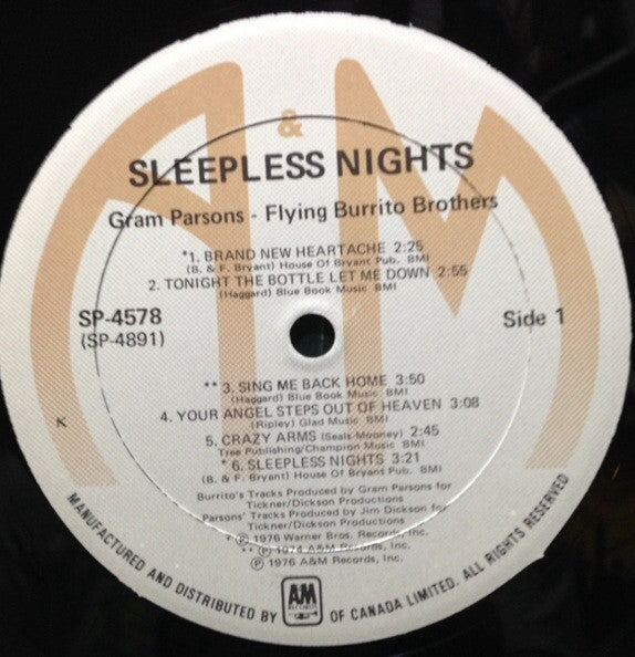 Gram Parsons / The Flying Burrito Bros : Sleepless Nights (LP, Album)