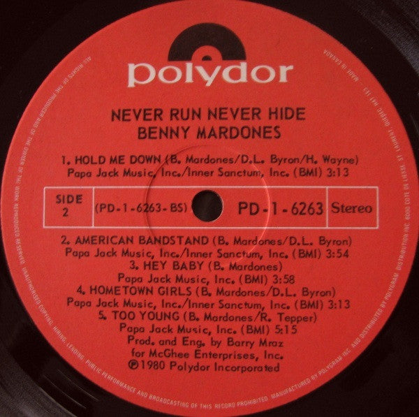 Benny Mardones : Never Run Never Hide (LP, Album)