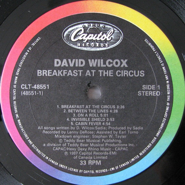 David Wilcox (2) : Breakfast At The Circus (LP, Album)