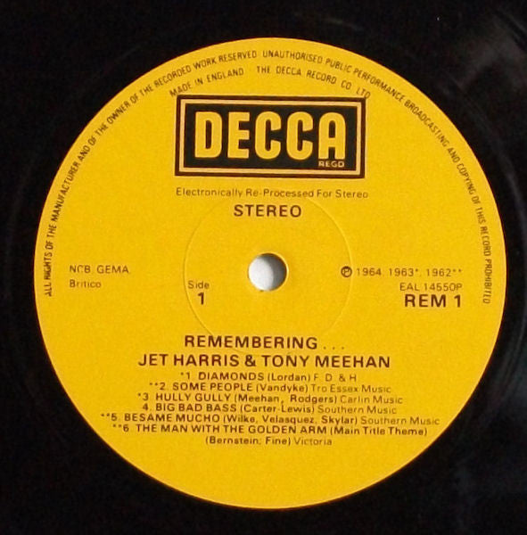 Jet Harris And Tony Meehan : Remembering... Jet Harris And Tony Meehan (LP, Comp, Mono)