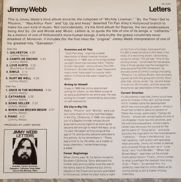 Jimmy Webb : Letters (LP, Album, Pit)