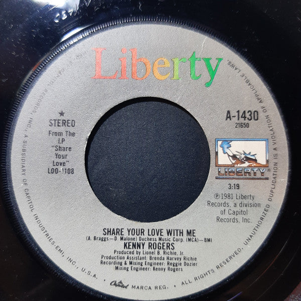 Kenny Rogers : Share Your Love With Me / Greybeard (7", Single, Win)