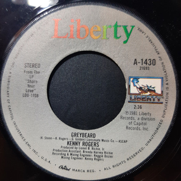 Kenny Rogers : Share Your Love With Me / Greybeard (7", Single, Win)