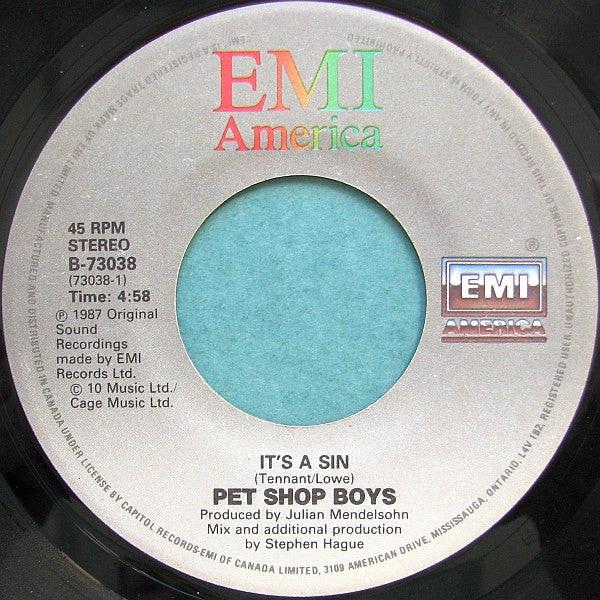 Pet Shop Boys : It's A Sin (7", Single)