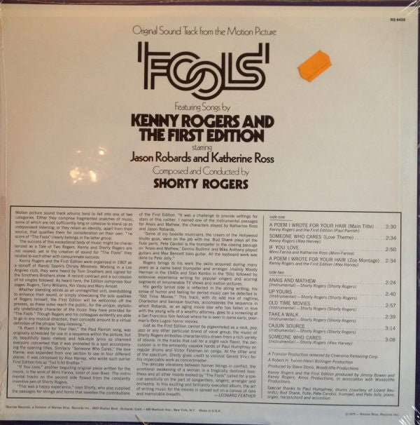 Various : Original Soundtrack From The Motion Picture Fools (LP, Comp)