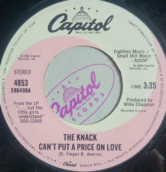 The Knack (3) : Can't Put A Price On Love (7", Single)
