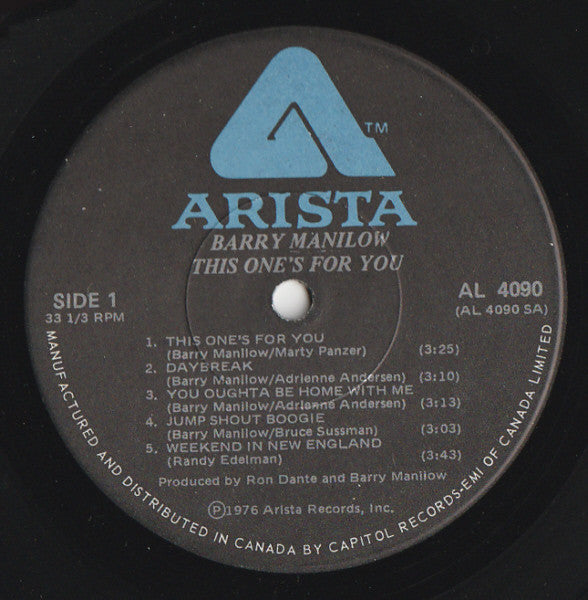 Barry Manilow : This One's For You (LP, Album, Bla)